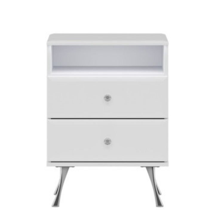 Luxor  Bedside White Table Crystal Handle - J&B Furniture