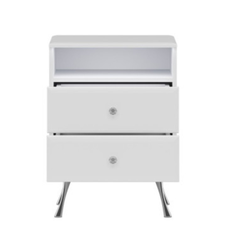 Luxor  Bedside White Table Crystal Handle - J&B Furniture