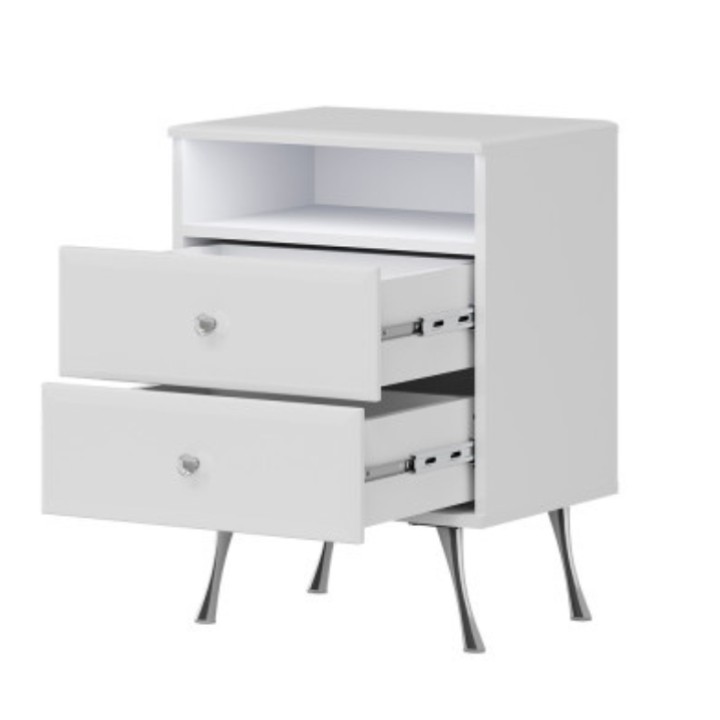 Luxor  Bedside White Table Crystal Handle - J&B Furniture