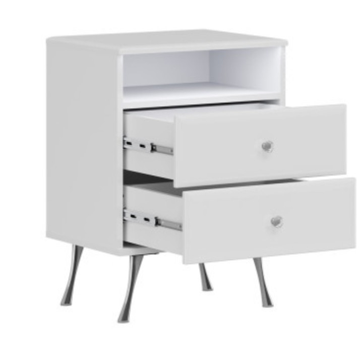 Luxor  Bedside White Table Crystal Handle - J&B Furniture