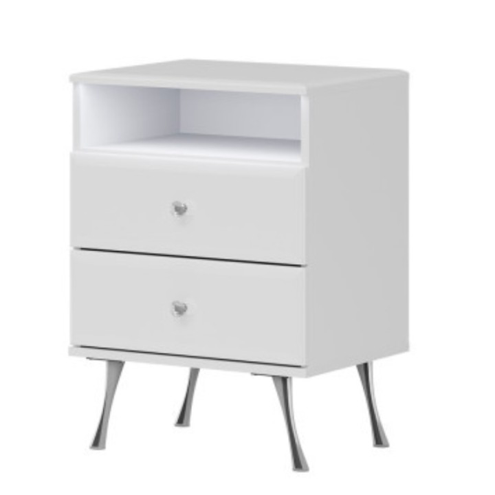 Luxor  Bedside White Table Crystal Handle - J&B Furniture