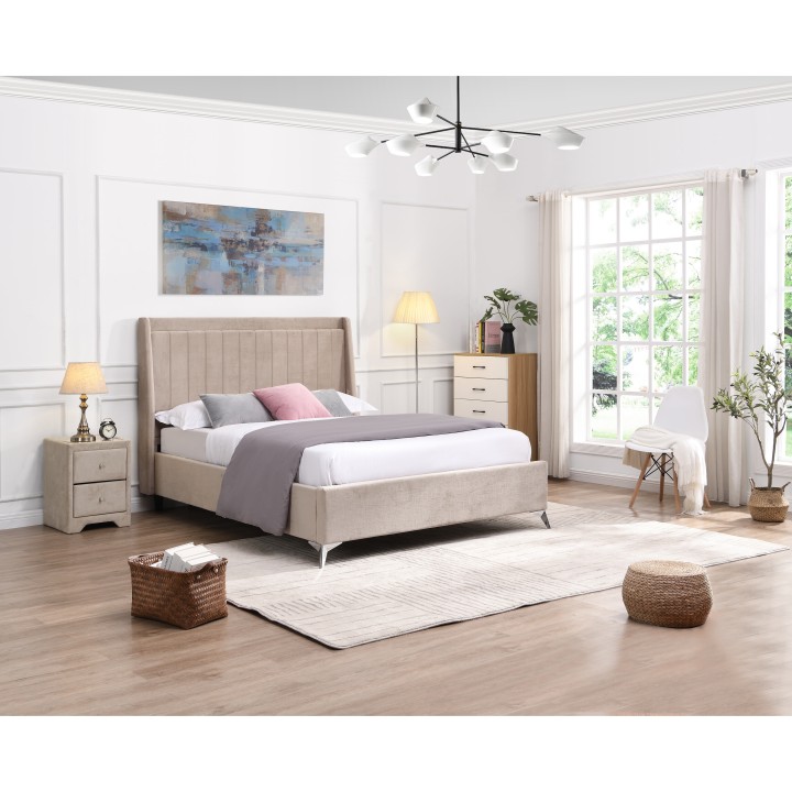 Mayo Double Bed 4Ft6 Beige Fabric | Modern Bed Frame