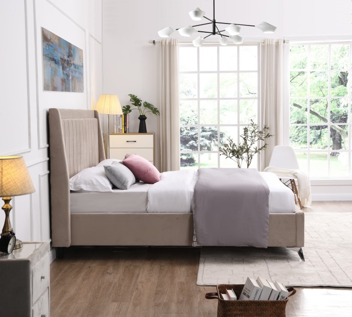 Mayo Double Bed 4Ft6 Beige Fabric | Modern Bed Frame