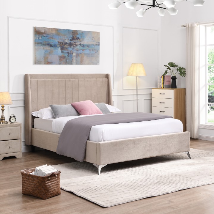 Mayo Double Bed 4Ft6 Beige Fabric | Modern Bed Frame