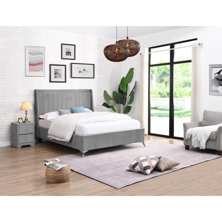Mayo Double Bed 4Ft6 Grey Fabric | Modern Bed Frame