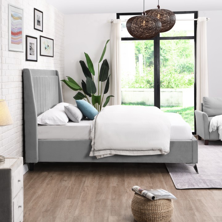 Mayo Double Bed 4Ft6 Grey Fabric | Modern Bed Frame