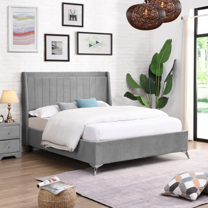 Mayo Double Bed 4Ft6 Grey Fabric | Modern Bed Frame