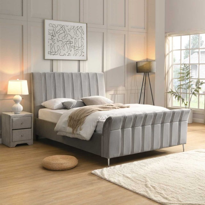 Leitrim Double Bed 4Ft6 Grey Fabric | Modern Bed Frame