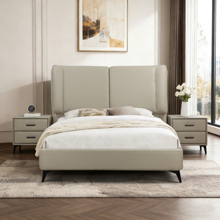 Antrim Double Bed 4Ft6 Beige Faux Leather | Modern Bed