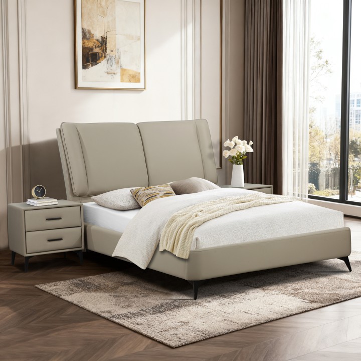 Antrim Double Bed 4Ft6 Beige Faux Leather | Modern Bed