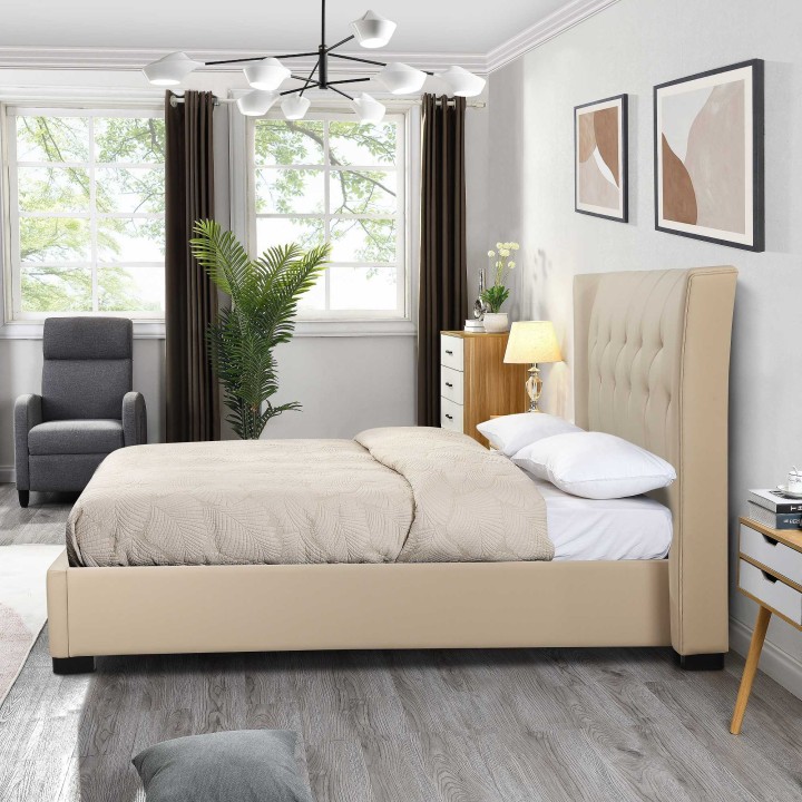 Tyrone 4Ft6 Ottoman Double Bed | Beige Storage Bed