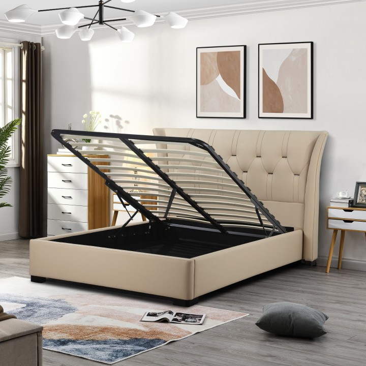 Tyrone 4Ft6 Ottoman Double Bed | Beige Storage Bed