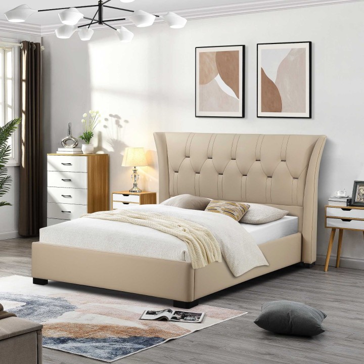 Tyrone King Size Bed 5Ft Otoman Bed | Beige Storage Bed