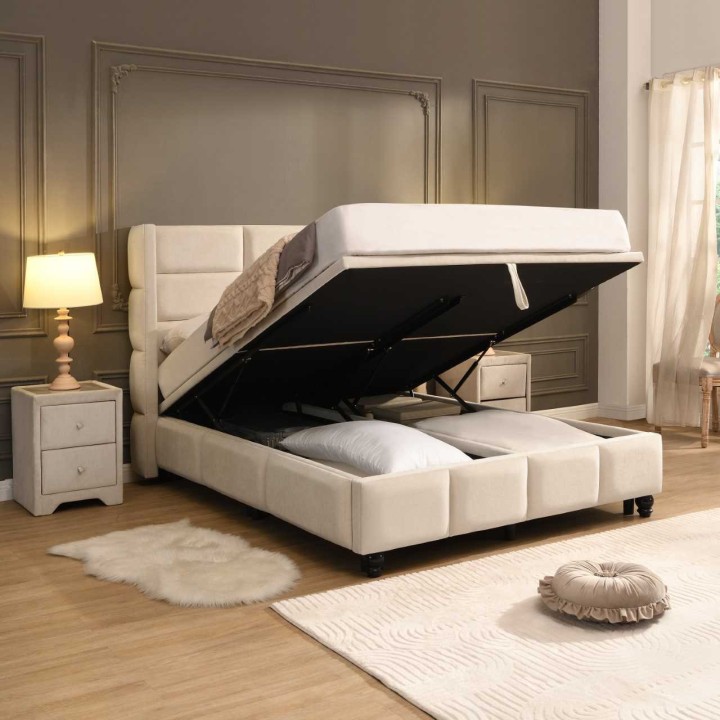 Armagh King Size Bed 5Ft Ottoman Bed | Beige Storage Bed