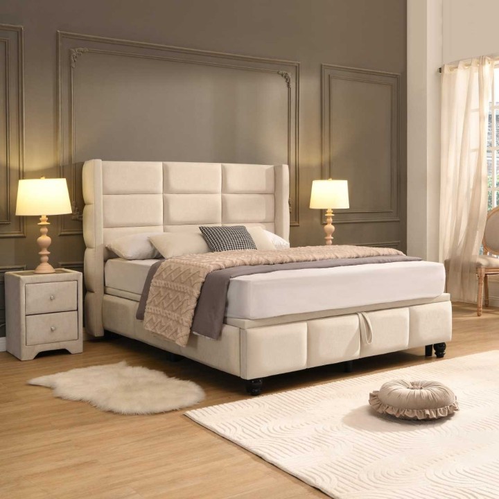 Armagh King Size Bed 5Ft Ottoman Bed | Beige Storage Bed