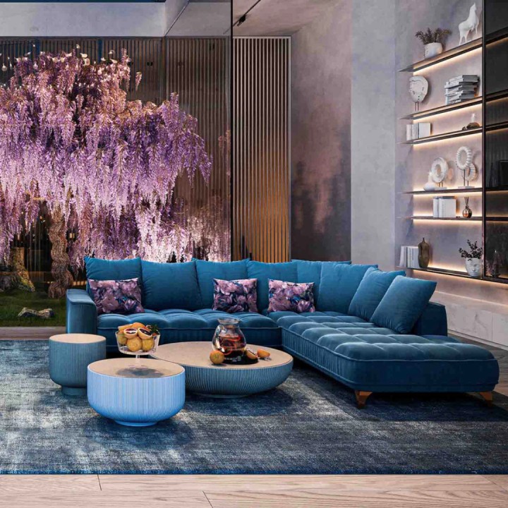 Blue Corner Sofa Belavio | Luxury Modern Sofa Ireland