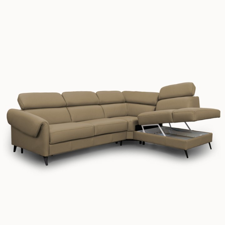 Bergamo Corner Sofa Bed in Beige Italian Leather | J&B
