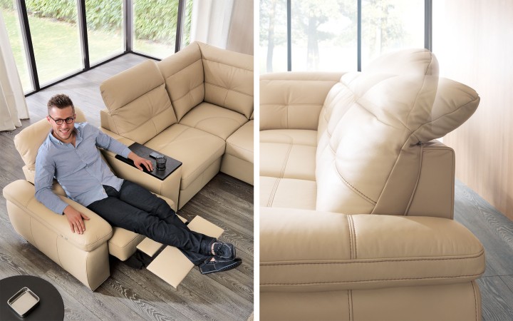 Corner Sofa with Recliner in Leather