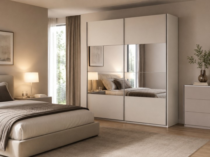 Beta Sliding Wardrobe Elegant in White | J&B Furniture