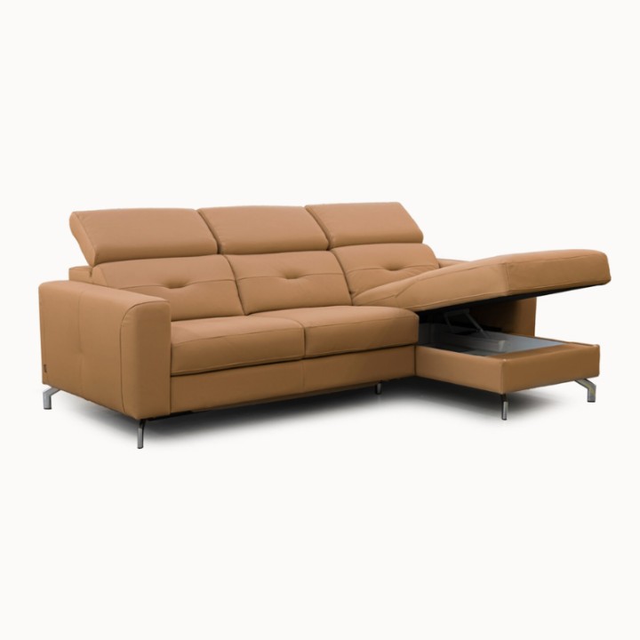 Alison L shaped Sofa Bed with Storage Pumpkin Leather