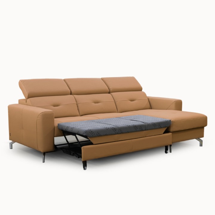 Alison L shaped Sofa Bed with Storage Pumpkin Leather