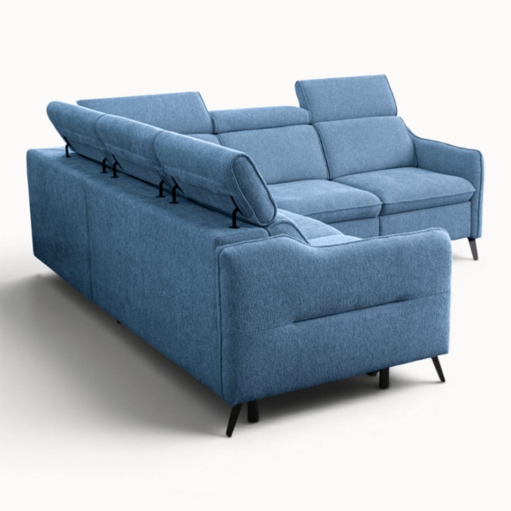Ali Blue Corner Sofa Bed & Recliner - J&B Furniture
