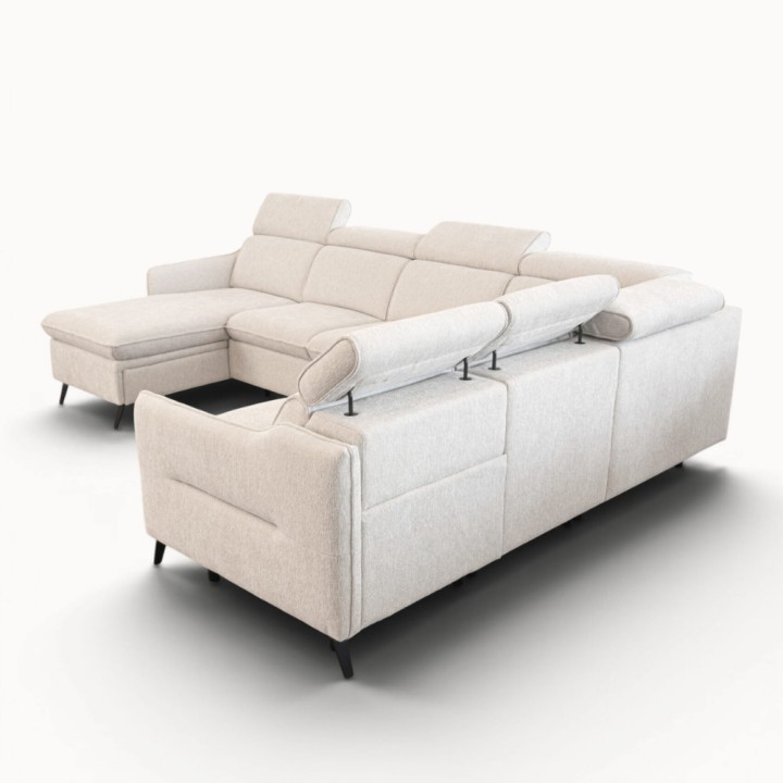 Ali U Shaped Corner Sofa Bed & Recliner in White- J&B Furniture