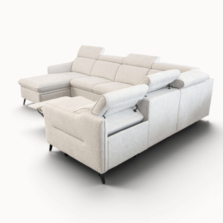 Ali U Shaped Corner Sofa Bed & Recliner in White- J&B Furniture