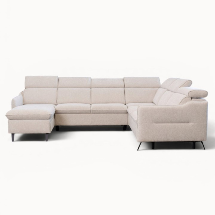 Ali U Shaped Corner Sofa Bed & Recliner in White- J&B Furniture
