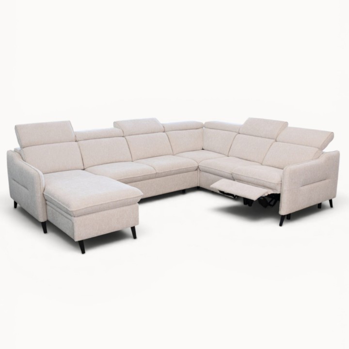 Ali U Shaped Corner Sofa Bed & Recliner in White- J&B Furniture