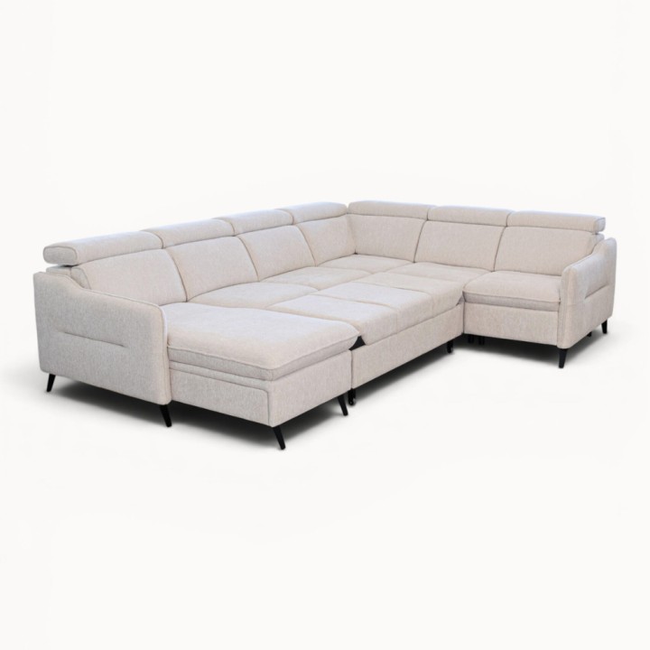 Ali U Shaped Corner Sofa Bed & Recliner in White- J&B Furniture