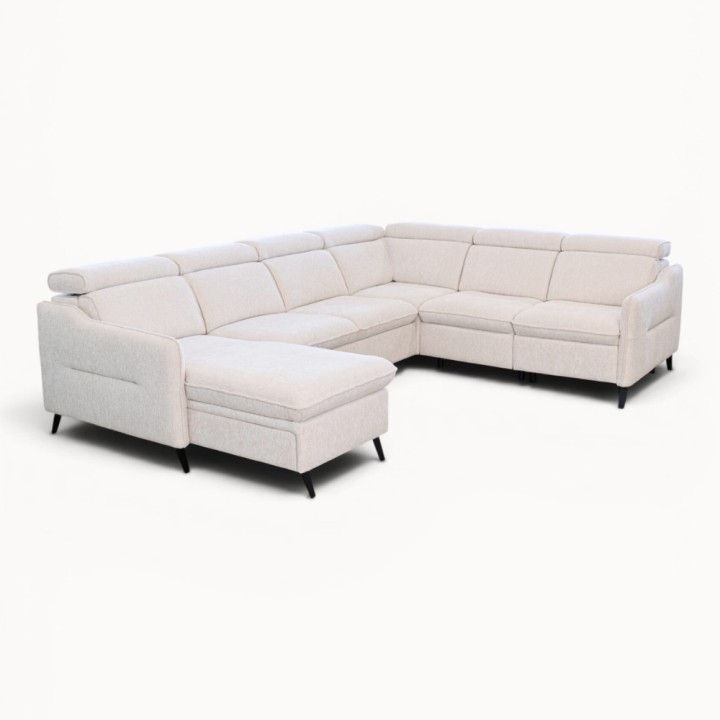 Ali U Shaped Corner Sofa Bed & Recliner in White- J&B Furniture
