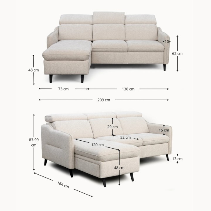 Ali L Shaped Corner Sofa Bed in Grey- J&B Furniture