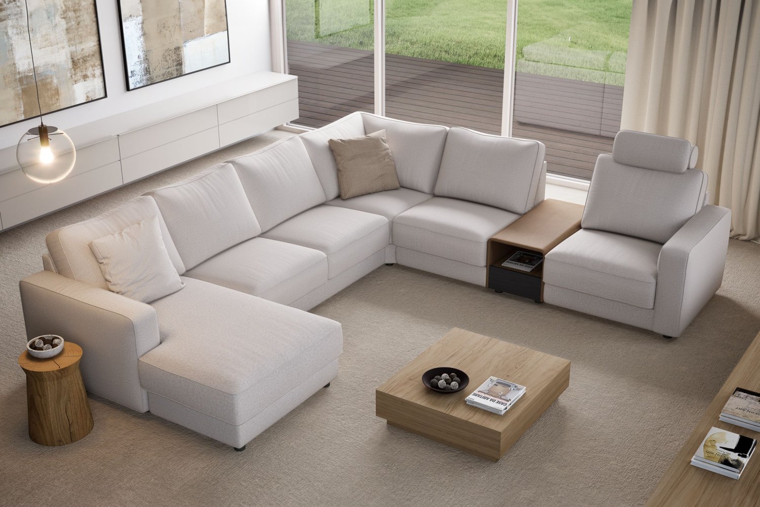 Bespoke modular corner sofa in a bright living room