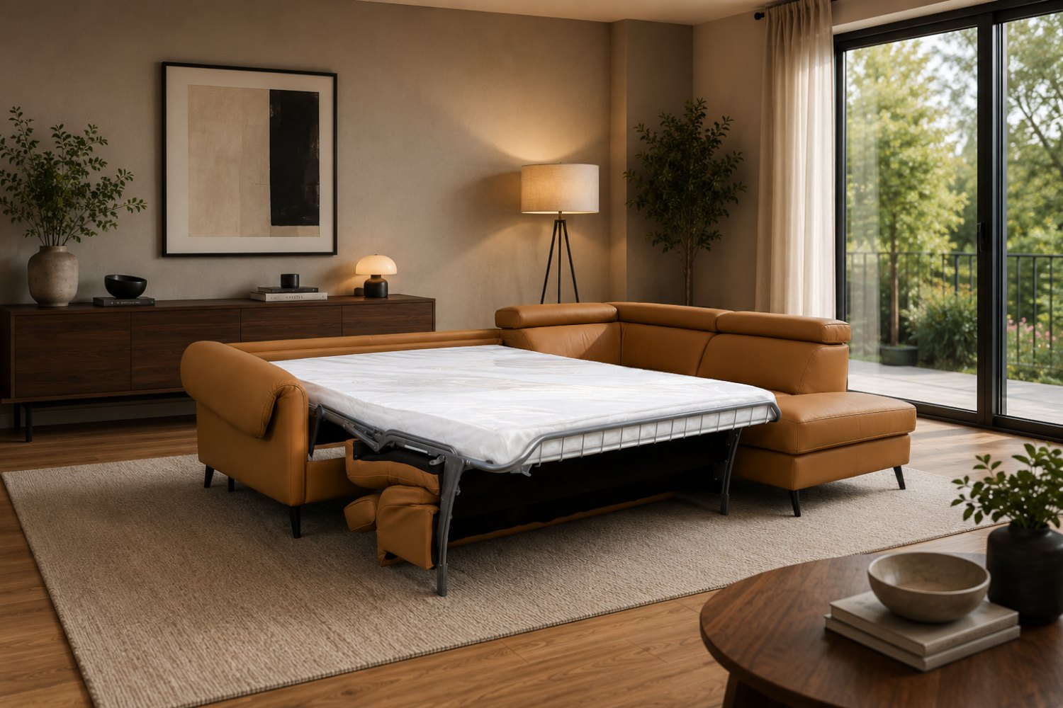 Sofa bed in a warm living room